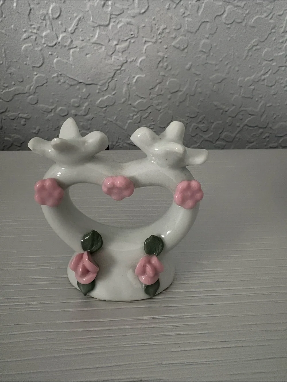 Set of 2 White Porcelain Swan Vase with Pink Floral Accent and 2 Doves in a hear
